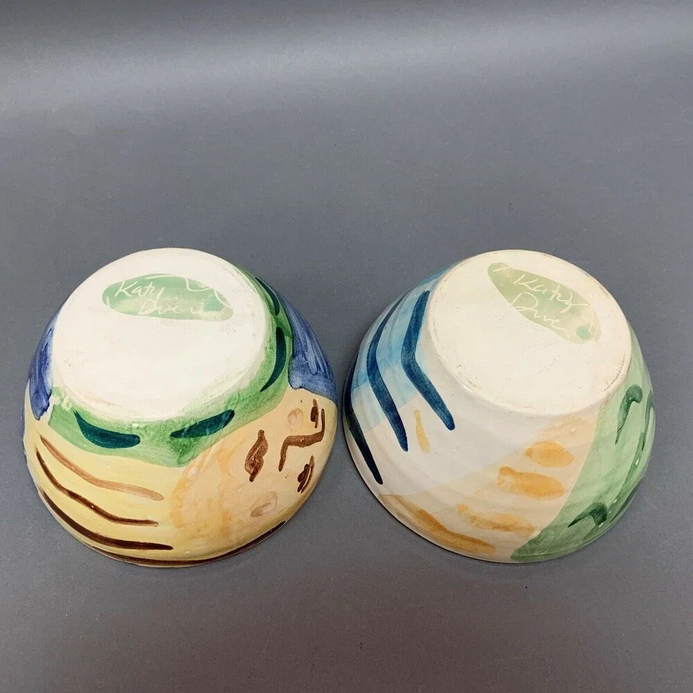 Katy‎ D Soup Cereal Bowls Multicolor Faces Lot of 2